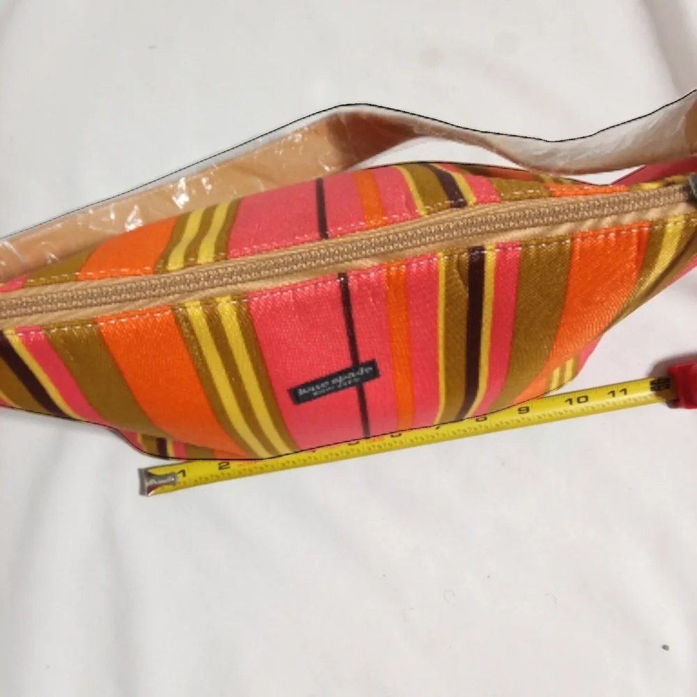 Kate Spade New York Striped Shoulder Bag Pink Orange Canvas Zip Tote